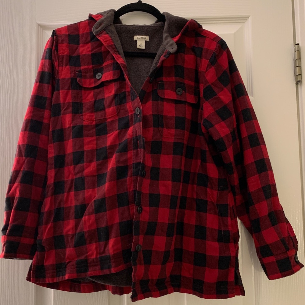 L.L. Bean FleeceLined Buffalo Plaid Flannel Hoodie